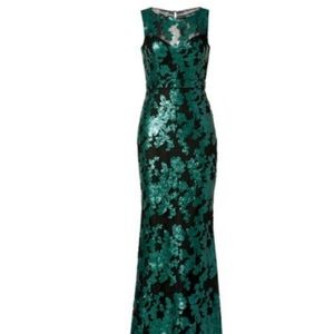 Badgley Mischka Black & Green Sequin Gown size 8